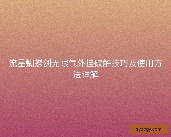 流星蝴蝶剑无限气外挂破解技巧及使用方法详解