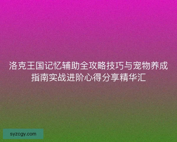 洛克王国记忆辅助全攻略技巧与宠物养成指南实战进阶心得分享精华汇