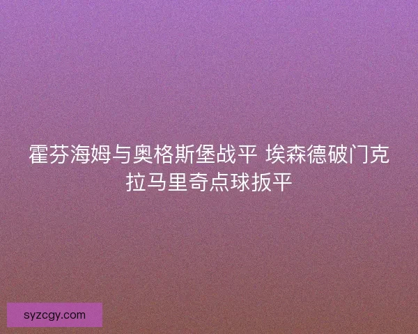 霍芬海姆与奥格斯堡战平 埃森德破门克拉马里奇点球扳平